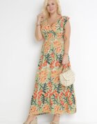 h&s Rochie Verde Maxi cu Elastic în Talie și Decolteu Petrecut Elysa