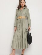 h&s Rochie Verde tip cămașă din Viscoză cu Curea Elastică cu Cataramă Felucia