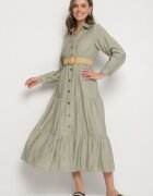 h&s Rochie Verde tip cămașă din Viscoză cu Curea Elastică cu Cataramă Felucia