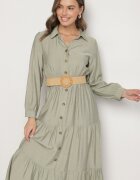 h&s Rochie Verde tip cămașă din Viscoză cu Curea Elastică cu Cataramă Felucia