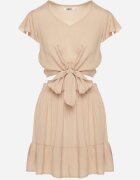 h&s Set Bej închis din Viscoză Fustă cu Volan și Bluză cu Legătură Redeave