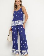 h&s Set bleumarin din vâscoză Maiou cu bretele și Pantaloni cu imprimeu floral Adisira