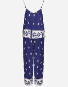 h&s Set bleumarin din vâscoză Maiou cu bretele și Pantaloni cu imprimeu floral Adisira