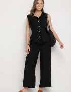 h&s Set negru Bluză fără mâneci cu reglare în talie și Pantaloni largi Dovalinae