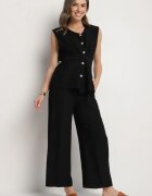 h&s Set negru Bluză fără mâneci cu reglare în talie și Pantaloni largi Dovalinae