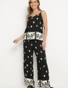 h&s Set Negru Din Viscoză Tricou cu bretele și Pantaloni cu flori Adisira