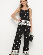 h&s Set Negru Din Viscoză Tricou cu bretele și Pantaloni cu flori Adisira