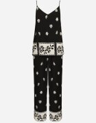 h&s Set Negru Din Viscoză Tricou cu bretele și Pantaloni cu flori Adisira