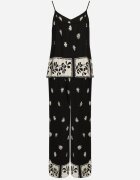 h&s Set Negru Din Viscoză Tricou cu bretele și Pantaloni cu flori Adisira