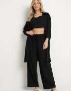 h&s Set Negru Top cu bretele subțiri Cămașă lungă și Pantaloni largi Adirive