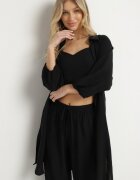h&s Set Negru Top cu bretele subțiri Cămașă lungă și Pantaloni largi Adirive