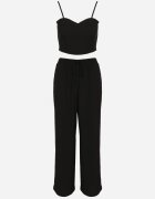 h&s Set Negru Top cu bretele subțiri Cămașă lungă și Pantaloni largi Adirive