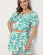 h&s Set Verde deschis din Viscoză cu Motiv Floral Pantaloni scurți și Bluză Felestia