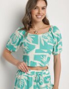 h&s Set Verde deschis din Viscoză cu Motiv Floral Pantaloni scurți și Bluză Felestia