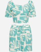 h&s Set Verde deschis din Viscoză cu Motiv Floral Pantaloni scurți și Bluză Felestia