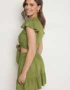 h&s Set Verde din Vâscoză Fustă cu Volan și Bluză cu Legătură Redeave