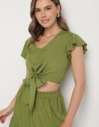 h&s Set Verde din Vâscoză Fustă cu Volan și Bluză cu Legătură Redeave