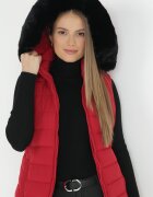 h&s Vestă Roșie Matlasată cu Glugă cu Blăniță Alelia