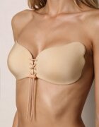 han Sutien bej autoadesiv cu cupe din material textil și șnur Liela