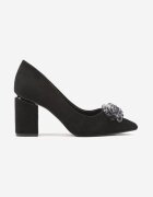haver Pantofi cu toc Negre cu toc gros cu Cristale Decorative Aveltia