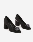 haver Pantofi cu toc Negre cu toc gros cu Cristale Decorative Aveltia