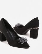 haver Pantofi cu toc Negre cu toc gros cu Cristale Decorative Aveltia