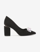 haver Pantofi cu toc Negru-Argintiu cu toc gros cu vârf ascuțit și cristale decorative Halenti