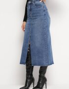 hello miss Fustă Albastră De blugi Maxi cu Talie Înaltă Nicyela