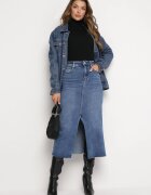 hello miss Fustă Albastră De blugi Maxi cu Talie Înaltă Nicyela