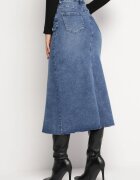hello miss Fustă Albastră De blugi Maxi cu Talie Înaltă Nicyela