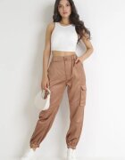 hello miss Pantaloni bej închis de bumbac Joggere cu Buzunare Largi Romia