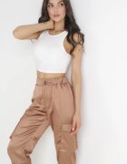 hello miss Pantaloni bej închis de bumbac Joggere cu Buzunare Largi Romia
