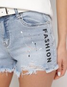hello miss Pantaloni scurți albastri de blugi cu talie înaltă decorate cu rupturi Vestella