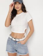hello miss Pantaloni scurți albastru deschis din denim de bumbac cu buline cu talie înaltă Folelira