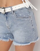 hello miss Pantaloni scurți albastru deschis din denim de bumbac cu buline cu talie înaltă Folelira