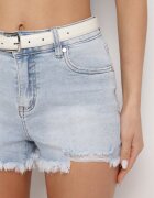 hello miss Pantaloni scurți din blugi albastru deschis cu talie înaltă decorați cu rupturi și strasuri Galinora