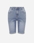 hello miss Pantaloni scurți din denim albaștri cu talie înaltă și bumbac decorați cu rupturi Nelixa