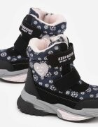 ht kids shoes Cizme de zăpadă Bleumarin cu Flori și Inimă și Textul Alwedina