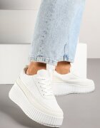ideal Adidași Albi cu Talpă Groasă cu Reliefuri Decorate cu Cusături Falinia