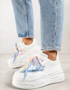 ideal Adidași Albi cu talpă groasă decorați cu mărgele Amomera