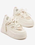 ideal Adidași Bej cu Talpă Groasă cu Șireturi Decorative Punea