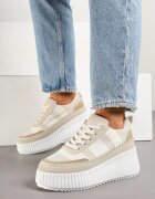 ideal Adidași Bej pe talpă groasă cu reliefuri și cusături decorative Falinia