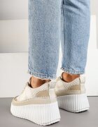 ideal Adidași Bej pe talpă groasă cu reliefuri și cusături decorative Falinia