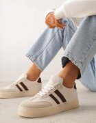 ideal Adidași Bej pe talpă groasă de cauciuc cu benzi pe laterale Ninlili