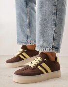 ideal Adidași Maro închis pe Talpă Groasă de Cauciuc cu Dungi pe Laterale Ninlili