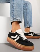 ideal Adidași Negri în Stilul Tenișilor Clasici cu Talpă Groasă Grelritia