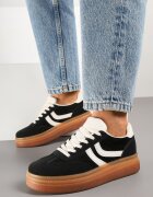 ideal Adidași Negri în Stilul Tenișilor Clasici cu Talpă Groasă Grelritia