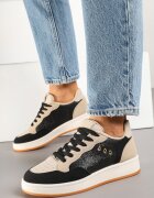 ideal Adidași Negru-Bej cu Cusături Decorative în Stil Streetwear Neoniela
