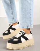 ideal Adidași Negru-bej Stil Tenis cu Platformă cu Gofraje Firreis