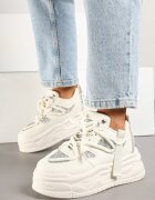 ideal Adidași Streetwear Bej pe Platformă cu Sclipici și Aplicații Maivessa